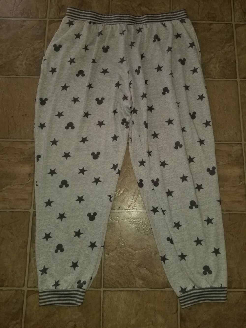 DISNEY sz XL gray Mickey Mouse Pajama Pants stars knit soft sleep lounge 2314